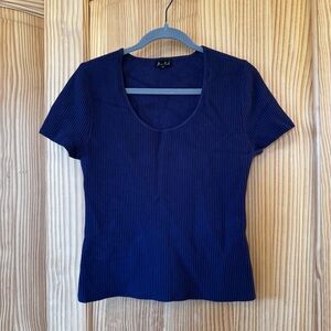 Marled Deep Blue Ribbed Short Sleeve Top